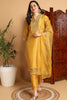 Mustard Yellow Silk Blend Floral Embroidered Straight Suit Set PKSKD2240