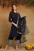 Navy Blue Silk Blend Solid Embroidered Straight Suit Set PKSKD2249