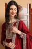 Maroon Silk Blend Solid Embroidered Straight Suit Set PKSKD2260