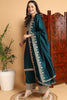 Green Silk Blend Solid Embroidered Straight Suit Set PKSKD2261