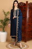 Navy Blue Silk Blend Solid Embroidered Straight Suit Set PKSKD2262