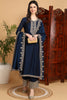 Navy Blue Silk Blend Solid Embroidered Straight Suit Set PKSKD2262