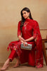 Red Silk Blend Solid Embroidered Straight Regular Suit Set PKSKD2298