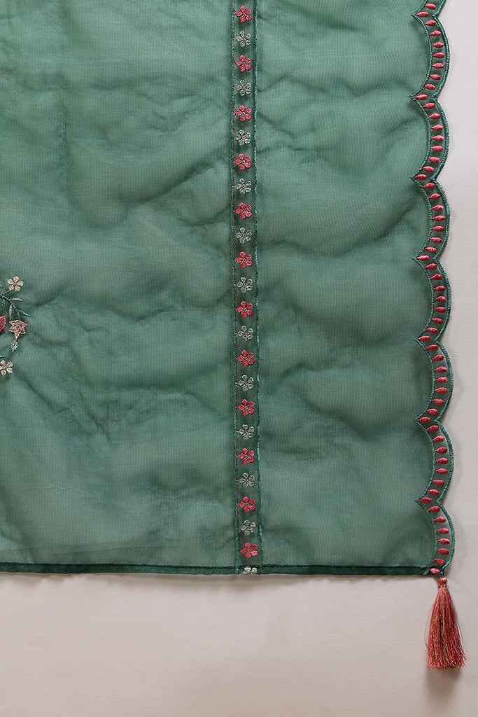Olive Green Silk Blend Solid Embroidered Straight Suit Set PKSKD2302