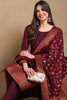 Burgundy Poly Chanderi Woven Design Straight Suit Set PKSKD2306