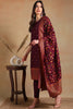 Burgundy Poly Chanderi Woven Design Straight Suit Set PKSKD2306