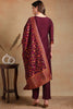 Burgundy Poly Chanderi Woven Design Straight Suit Set PKSKD2306