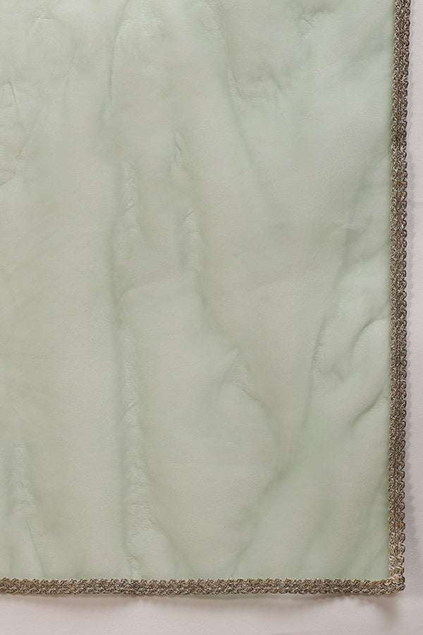 Green Silk Blend Solid Embroidered Straight Suit Set PKSKD2308