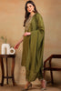 Olive Silk Blend Solid Embroidered Straight Suit Set PKSKD2316