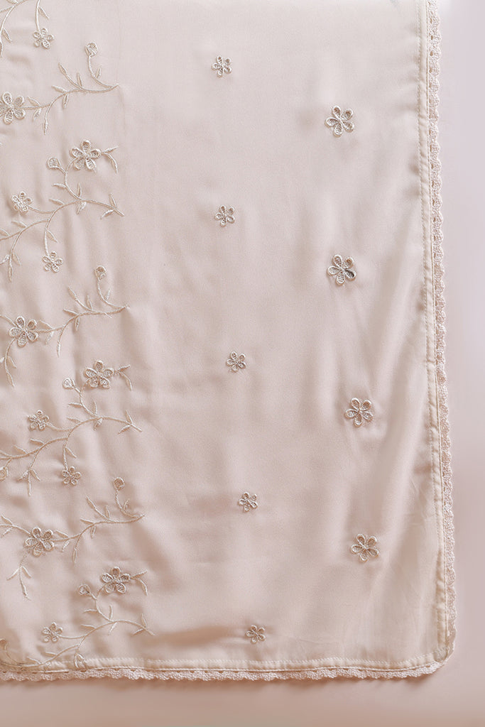 Off White Poly Georgette Embroidered A-Line Suit Set PKSKD2337