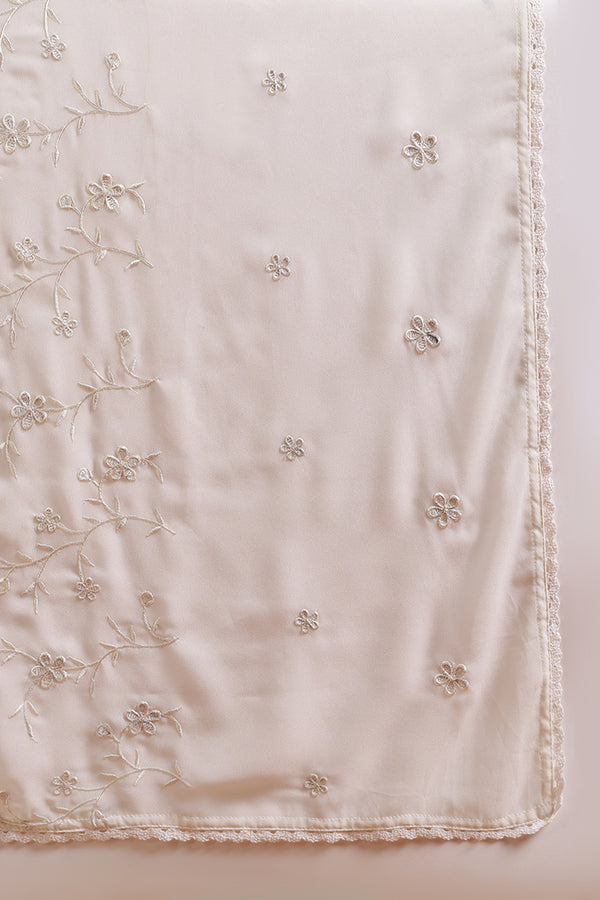 Off White Poly Georgette Embroidered A-Line Suit Set PKSKD2337