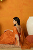 Orange Silk Blend Solid Embroidered Flared Suit Set PKSKD2364