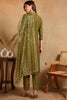 Olive Silk Blend Embroidered Straight Suit Set PKSKD2372