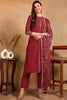 Red Silk Blend Embroidered Straight Suit Set PKSKD2373