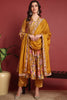 Mustard Silk Blend Floral Printed A-Line Suit Set PKSKD2383