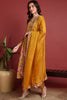 Mustard Silk Blend Floral Printed A-Line Suit Set PKSKD2383