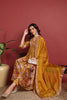 Mustard Silk Blend Floral Printed A-Line Suit Set PKSKD2383