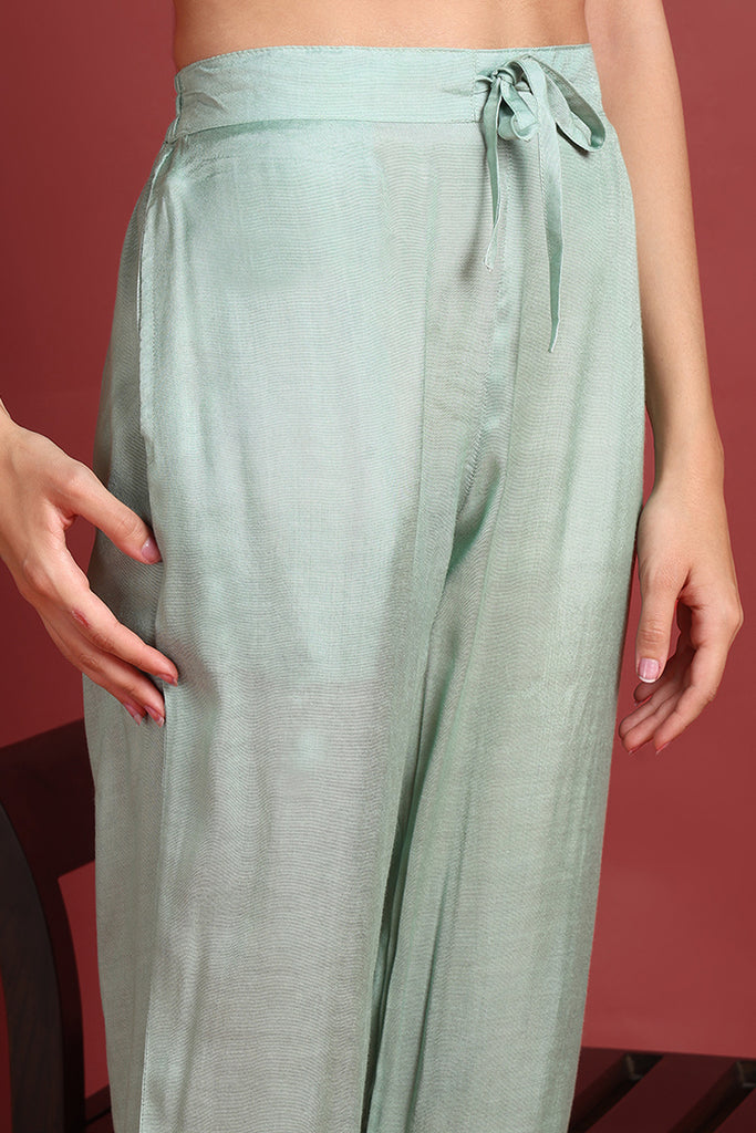 Sea Green Organza Solid Embroidered Anarkali Suit Set PKSKD2386