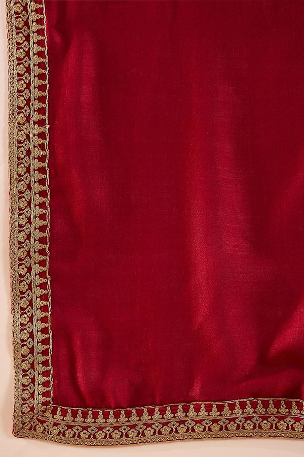Red Silk Blend Solid Embroidered Straight Palazzo Suit Set PKSKD2399