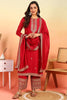 Red Silk Blend Solid Embroidered Straight Palazzo Suit Set PKSKD2399