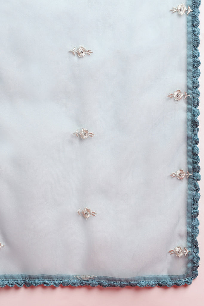 Blue Organza Solid Embroidered Anarkali Suit Set PKSKD2400