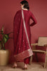 Maroon Silk Blend Ethnic Motifs Woven Design Straight Suit Set PKSKD2401