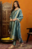 Teal Silk Blend Ethnic Motifs Woven Design Straight Suit Set PKSKD2407