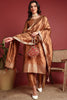 Brown Silk Blend Ethnic Motifs Woven Design Straight Suit Set PKSKD2409