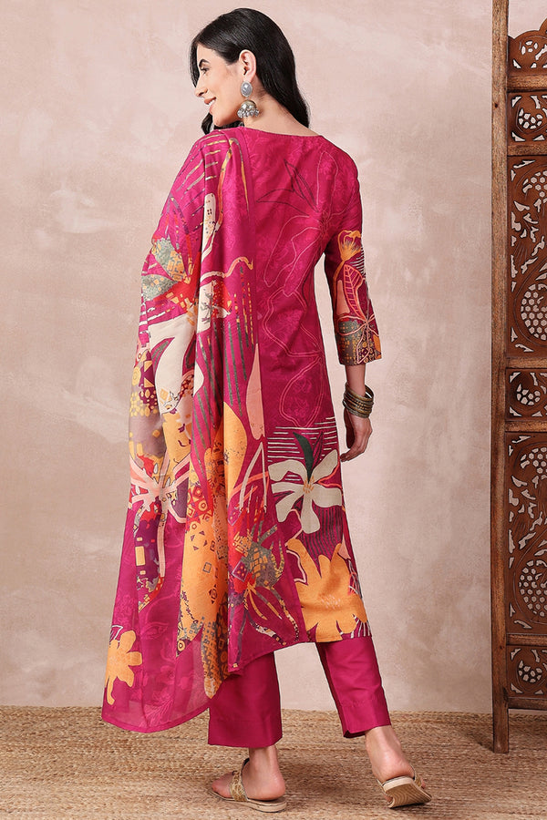 Pink Rayon Blend Floral Printed Straight Trouser Bottom Suit Set PKSKD2414