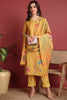 Mustard Yellow Silk Blend Floral Printed Straight Suit Set PKSKD2416