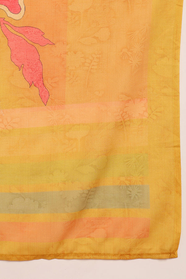 Mustard Yellow Rayon Blend Floral Printed Straight Trouser Suit Set PKSKD2416