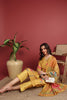 Mustard Yellow Silk Blend Floral Printed Straight Suit Set PKSKD2416