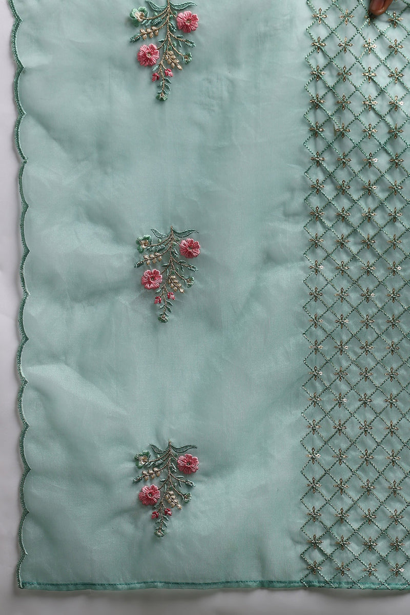 Teal Silk Blend Solid Embroidered Straight Suit Set PKSKD2427