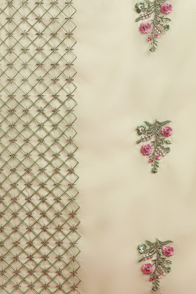 Green Silk Blend Solid Embroidered Straight Suit Set PKSKD2428