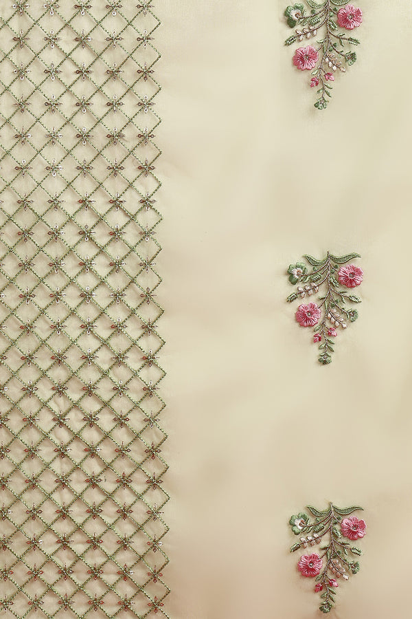 Green Silk Blend Solid Embroidered Straight Suit Set PKSKD2428