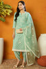 Sea Green Organza Solid Embroidered A-Line Dhoti Style Suit Set PKSKD2438