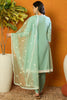 Sea Green Organza Solid Embroidered A-Line Dhoti Style Suit Set PKSKD2438