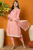 Pink Organza Solid Embroidered A-Line Dhoti Style Suit Set PKSKD2439