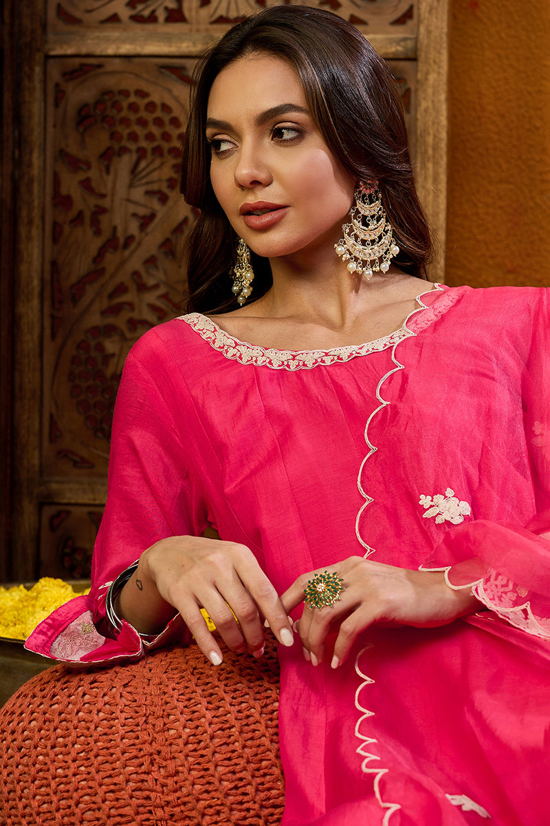 Pink Cotton Blend Solid Embroidered Anarkali Suit Set PKSKD2457