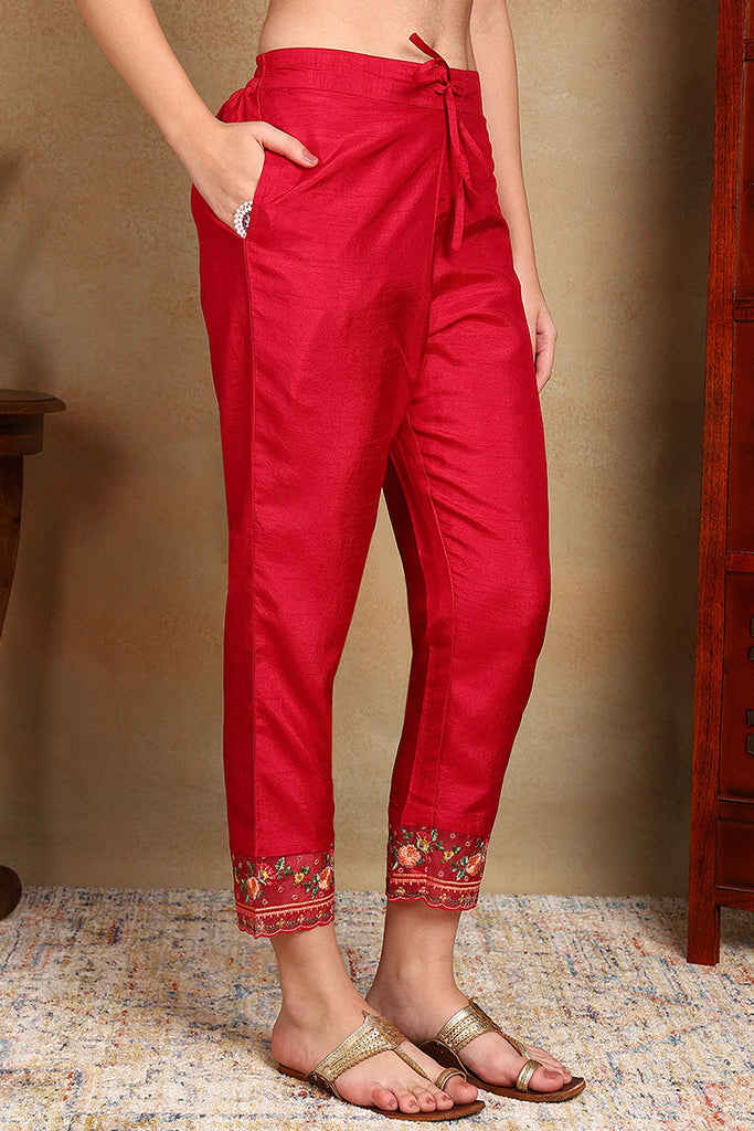 Rani Pink Silk Blend Solid Embroidered Straight Trouser Bottom Suit Set PKSKD2472