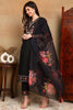 Black Silk Blend Solid Embroidered Straight Trouser Bottom Suit Set PKSKD2474