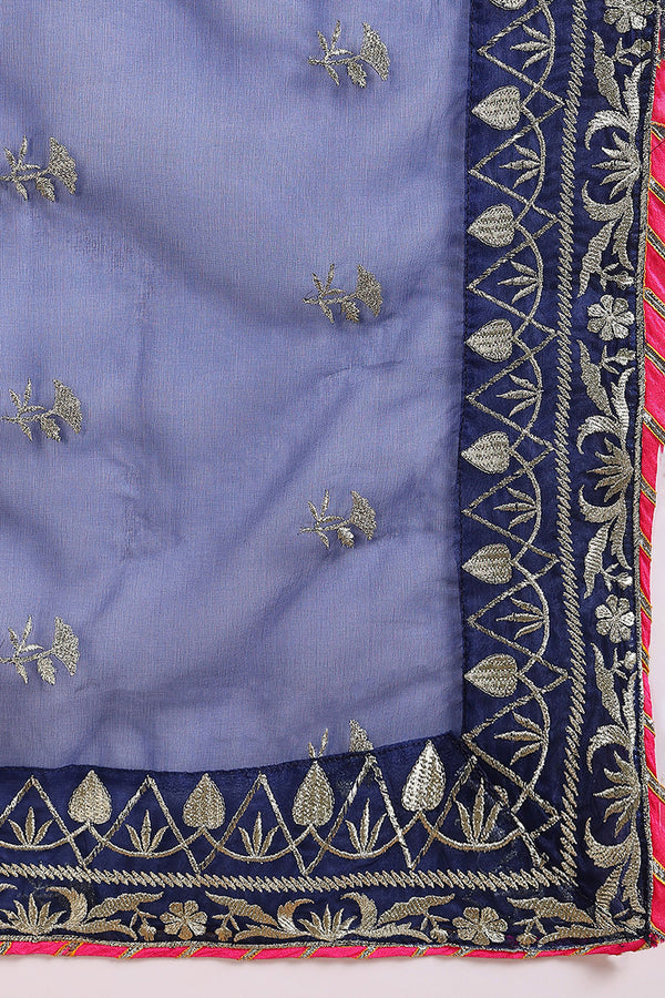 Navy Blue Silk Blend Embroidered Solid Yoke Design Straight Palazzo Suit Set PKSKD2486