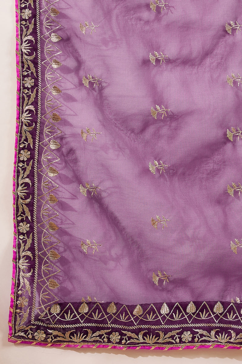 Purple Silk Blend Embroidered Solid Yoke Design Straight Palazzo Suit Set PKSKD2488