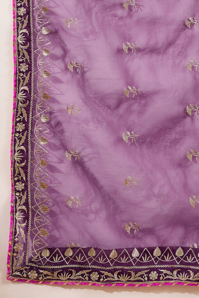 Purple Silk Blend Embroidered Solid Yoke Design Straight Palazzo Suit Set PKSKD2488