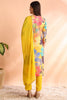 Yellow Floral Printed Cotton Blend Straight Suit Set PKSKD2492