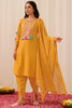 Mustard Yellow Viscose Rayon Embroidered Straight Suit Set PKSKD2503YLW