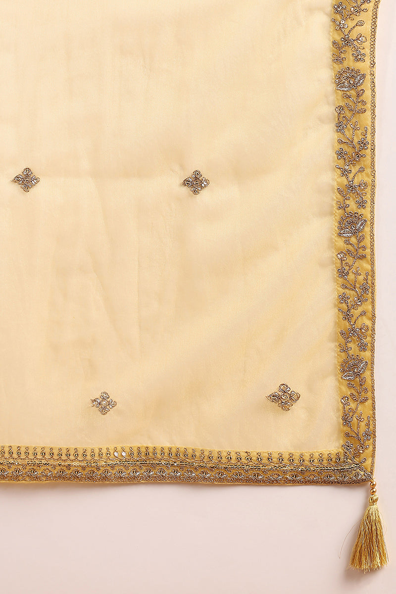 Golden Yellow Silk Blend Solid Embroidered Straight Trouser Bottom Suit Set PKSKD2520YLW