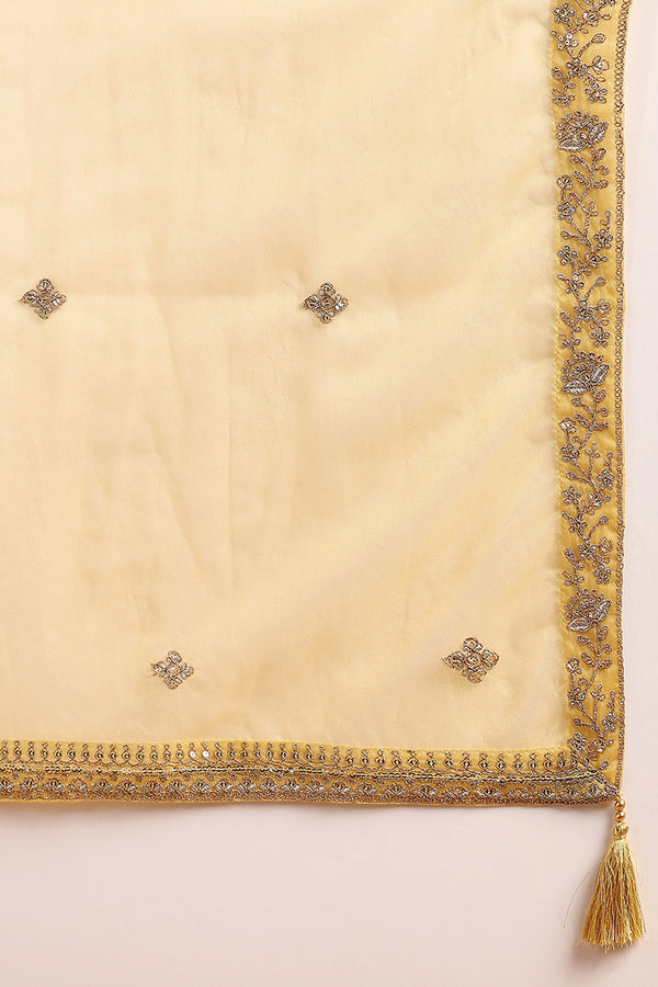 Golden Yellow Silk Blend Solid Embroidered Straight Trouser Bottom Suit Set PKSKD2520YLW