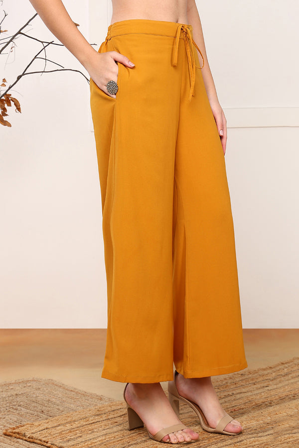 Mustard Yellow Georgette Embroidered A-Line Palazzo Bottom Suit Set PKSKD2521YLW