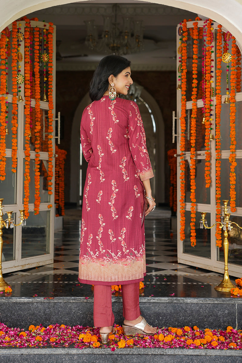 Maroon Rayon Blend Floral Printed Straight Trouser Suit Set PKSKD2526MRN